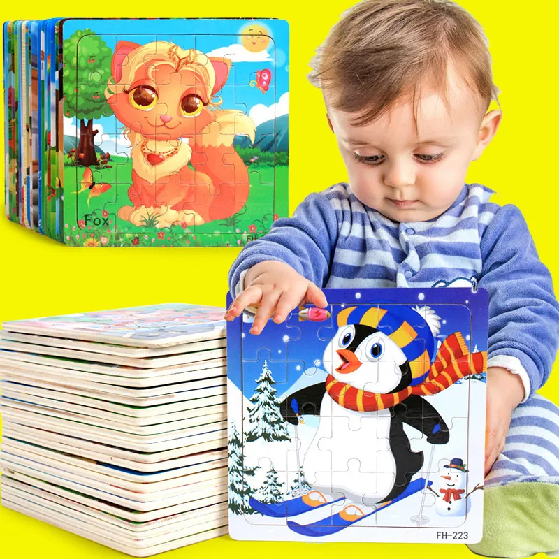 Child Wooden Cartoon Animal Puzzle Toy 15*15