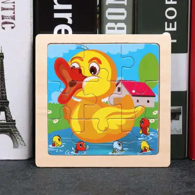Child Wooden Cartoon Puzzle Toy Educational Brain Teaser for Kids
