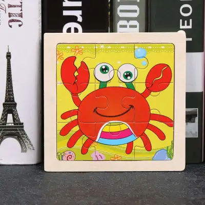 Child Wooden Cartoon Puzzle Toy Educational Brain Teaser for Kids