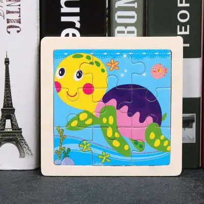 Child Wooden Cartoon Puzzle Toy Educational Brain Teaser for Kids