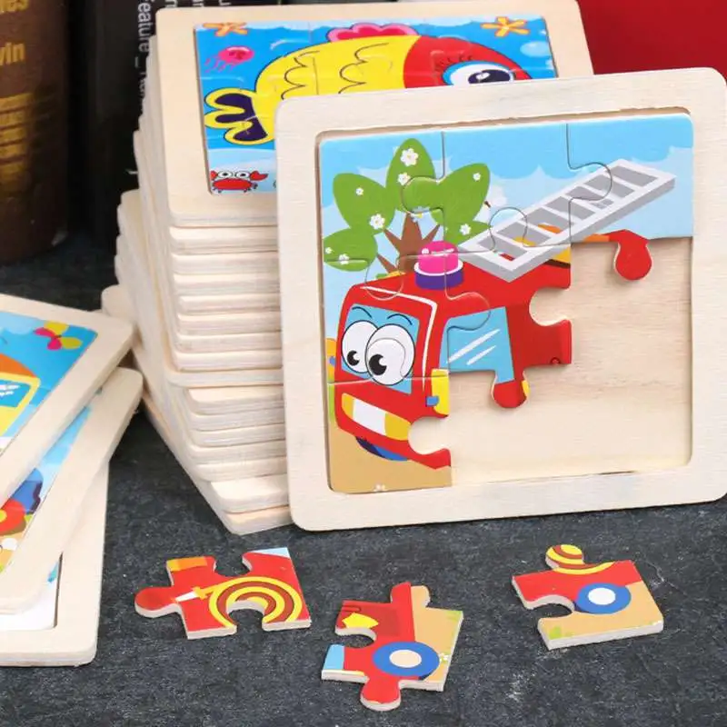 Child Wooden Cartoon Puzzle Toy Educational Brain Teaser for Kids
