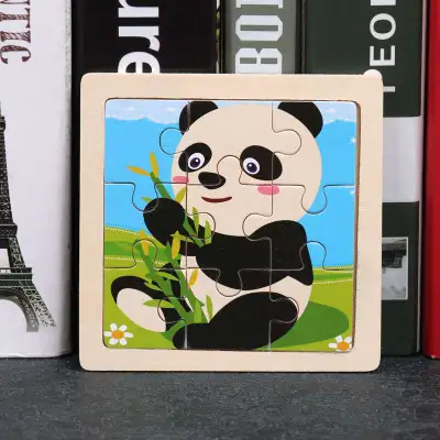 Child Wooden Cartoon Puzzle Toy Educational Brain Teaser for Kids