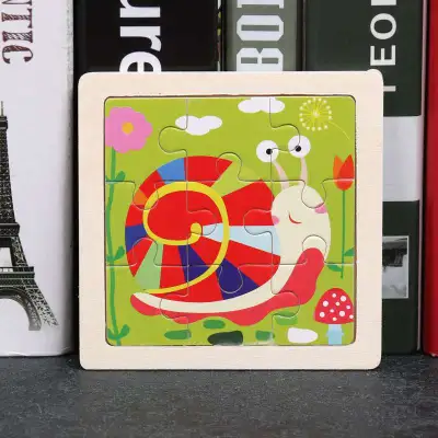 Child Wooden Cartoon Puzzle Toy Educational Brain Teaser for Kids