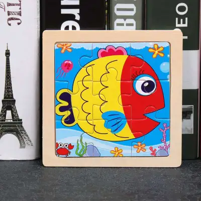 Child Wooden Cartoon Puzzle Toy Educational Brain Teaser for Kids