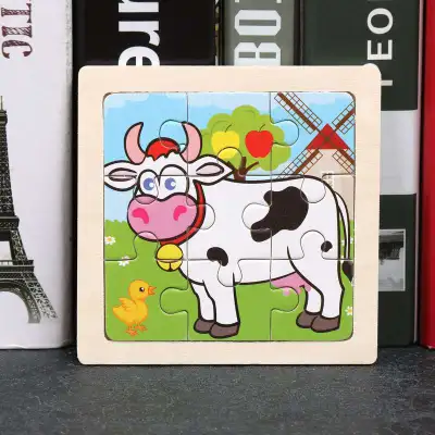 Child Wooden Cartoon Puzzle Toy Educational Brain Teaser for Kids
