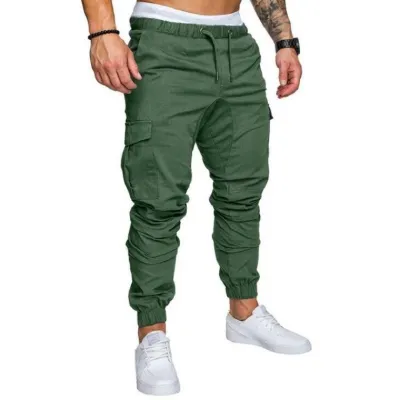 S-4XL Men's Solid Color Casual Drawstring Pants with Multiple Pockets