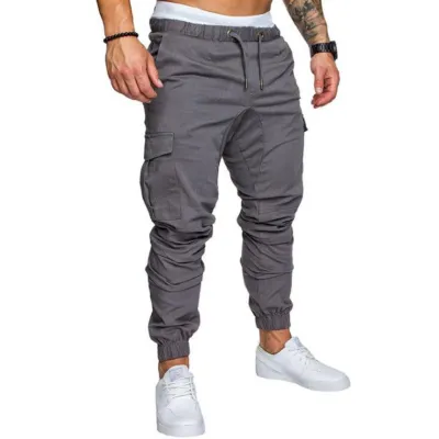 S-4XL Men's Solid Color Casual Drawstring Pants with Multiple Pockets