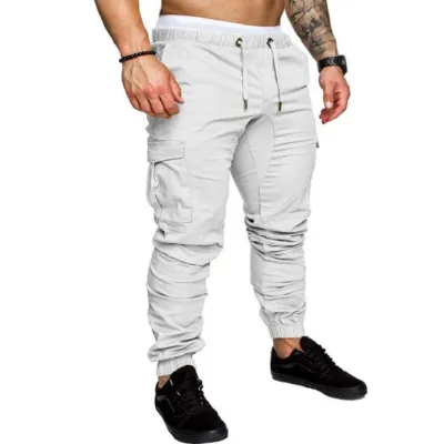 S-4XL Men's Solid Color Casual Drawstring Pants with Multiple Pockets
