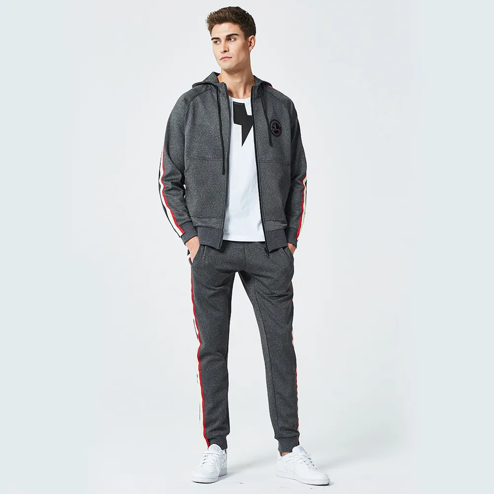 S-XXL Men Fashion Color Blocking 2-pcs Drawstring Hoodie And Pants Sport Sets