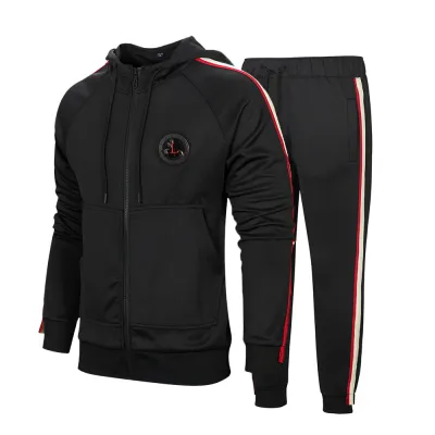 S-XXL Men Fashion Color Blocking 2-pcs Drawstring Hoodie And Pants Sport Sets