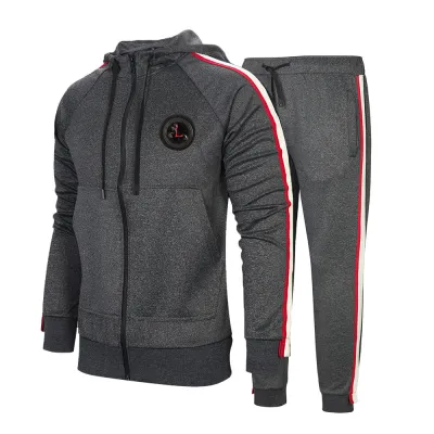 S-XXL Men Fashion Color Blocking 2-pcs Drawstring Hoodie And Pants Sport Sets