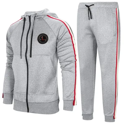 S-XXL Men Fashion Color Blocking 2-pcs Drawstring Hoodie And Pants Sport Sets
