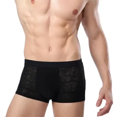 Men Sexy Ice Silk Breathable Hollow Out Boxer Underwear L-3XL