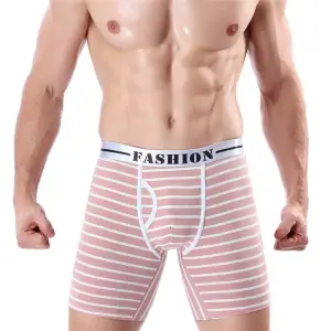 L-4XL Men Fashion Stripe and Letter Printed Breathable Cotton Boxer Underwear