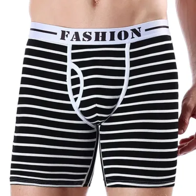 L-4XL Men Fashion Stripe and Letter Printed Breathable Cotton Boxer Underwear