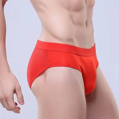 L-3XL Men Sexy Solid Color Hollow Out Briefs with U Convex Design