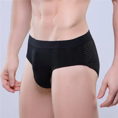 L-3XL Men Sexy Solid Color Hollow Out Briefs with U Convex Design