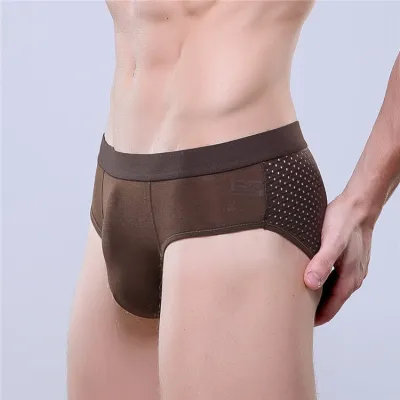L-3XL Men Sexy Solid Color Hollow Out Briefs with U Convex Design