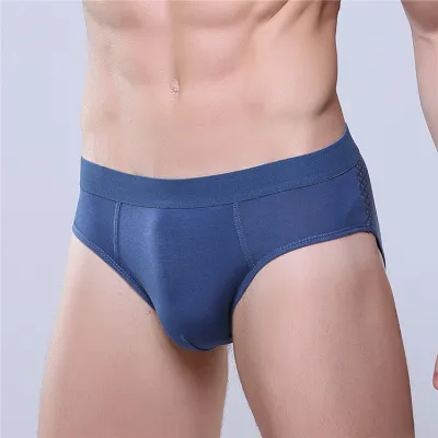L-3XL Men Sexy Solid Color Hollow Out Briefs with U Convex Design