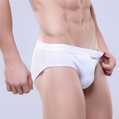 L-3XL Men Sexy Solid Color Hollow Out Briefs with U Convex Design