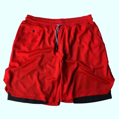 M-3XL Men Contrast Double-layer Breathable Shorts