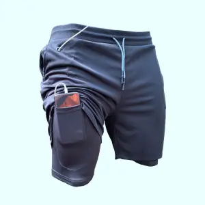 M-3XL Men Contrast Double-layer Breathable Shorts
