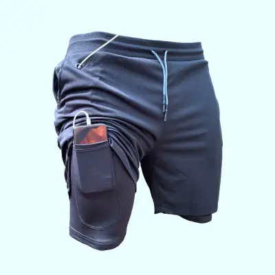 M-3XL Men Contrast Double-layer Breathable Shorts