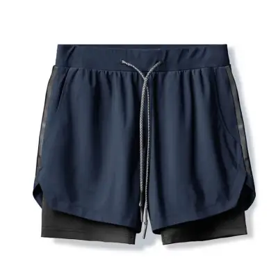 M-3XL Men Fashion Double Layer Drawstring Waist Loose Shorts