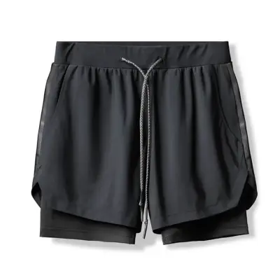 M-3XL Men Fashion Double Layer Drawstring Waist Loose Shorts