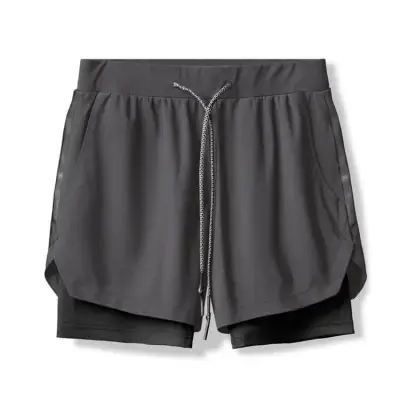 M-3XL Men Fashion Double Layer Drawstring Waist Loose Shorts