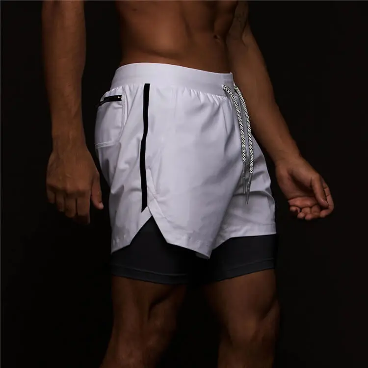 M-3XL Men Fashion Double Layer Drawstring Waist Loose Shorts