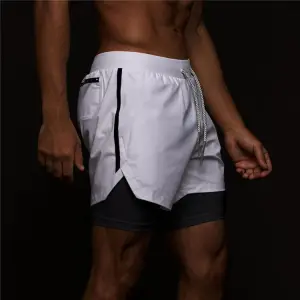 M-3XL Men Fashion Double Layer Drawstring Waist Loose Shorts