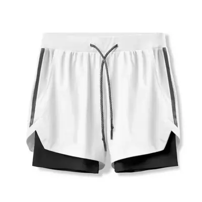 M-3XL Men Fashion Double Layer Drawstring Waist Loose Shorts