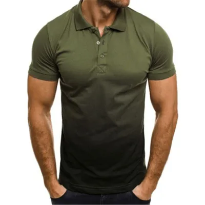 M-3XL Men Gradient Color Lapel Polo Shirt Cotton Blend Short Sleeve Casual Pullover