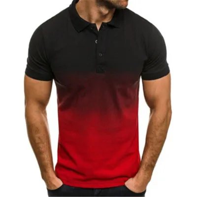 M-3XL Men Gradient Color Lapel Polo Shirt Cotton Blend Short Sleeve Casual Pullover