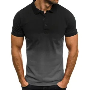 M-3XL Men Gradient Color Lapel Polo Shirt Cotton Blend Short Sleeve Casual Pullover