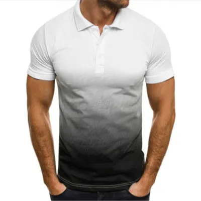 M-3XL Men Gradient Color Lapel Polo Shirt Cotton Blend Short Sleeve Casual Pullover