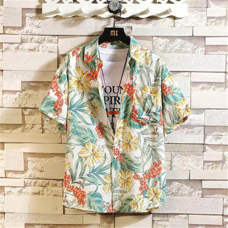 Wholesale M-5XL Men Fashion Leaf Printed Loose Shirt And