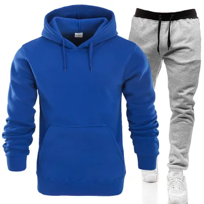 S-3XL Men Plus Size Hoodies And Pants Set Cotton Blend Thicken Sportswear
