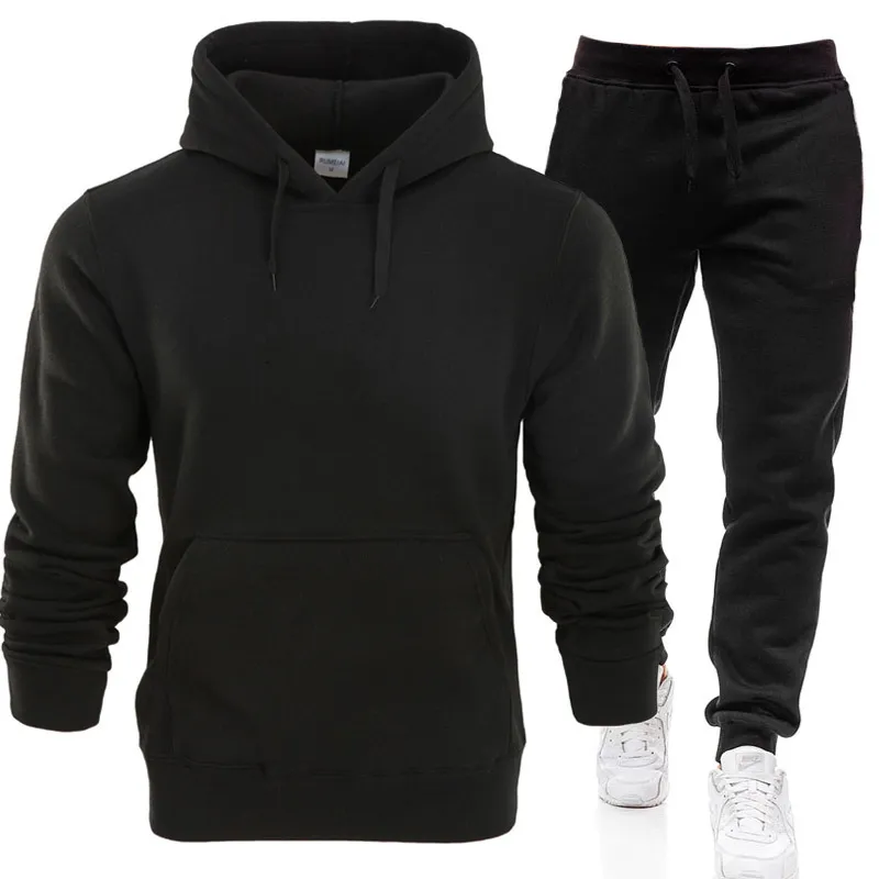 S-3XL Men Plus Size Hoodies And Pants Set Cotton Blend Thicken Sportswear