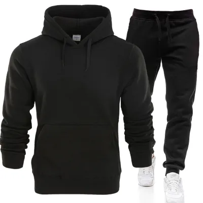 S-3XL Men Plus Size Hoodies And Pants Set Cotton Blend Thicken Sportswear