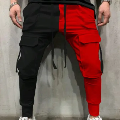 Men Casual Color Blocking Drawstring Waist Pants M-3XL
