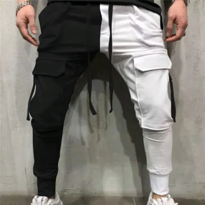 Men Casual Color Blocking Drawstring Waist Pants M-3XL