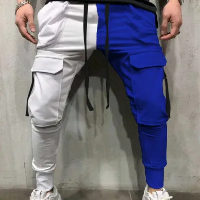 Men Casual Color Blocking Drawstring Waist Pants M-3XL
