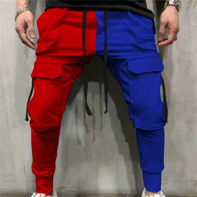 Men Casual Color Blocking Drawstring Waist Pants M-3XL