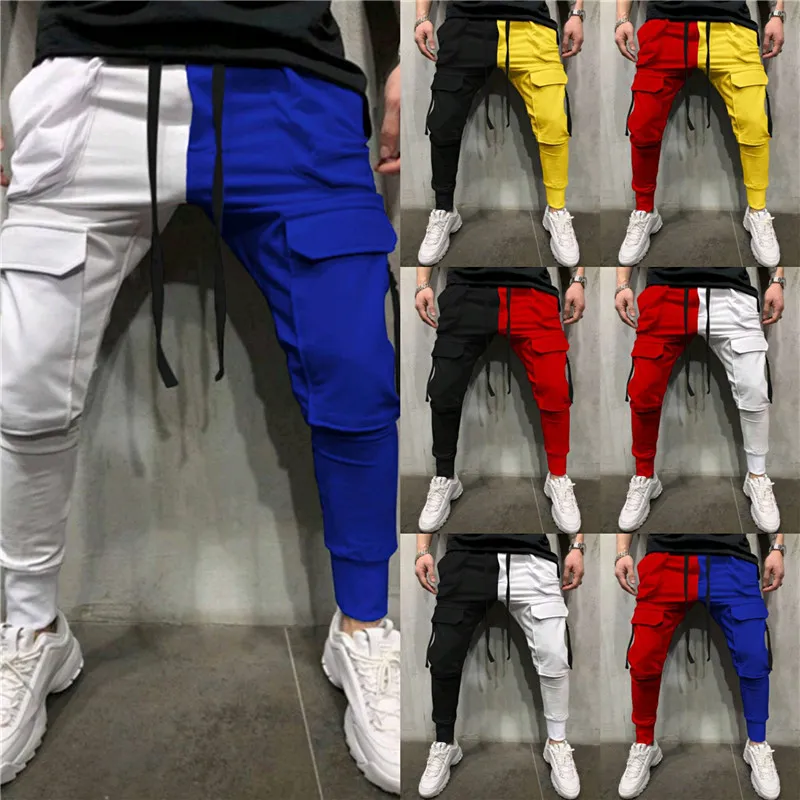 Men Casual Color Blocking Drawstring Waist Pants M-3XL