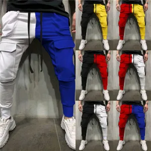 Men Casual Color Blocking Drawstring Waist Pants M-3XL