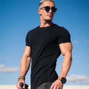M-3XL Men Sports and Leisure Solid Color Cotton Crew Neck Short Sleeve T-Shirt