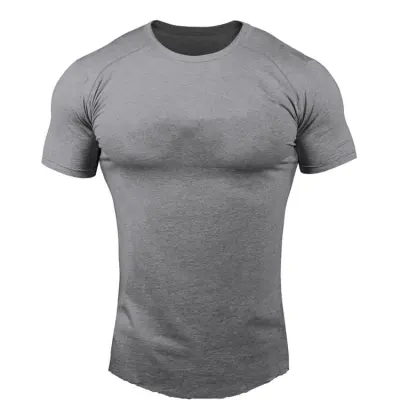 M-3XL Men Sports and Leisure Solid Color Cotton Crew Neck Short Sleeve T-Shirt