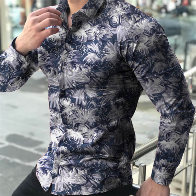 ★ Fallett★ Flower drawing man to man navy FA2501CR13NA Black Floral Long Sleeve 1/4 Zip Sun Shirt | [Kastel]